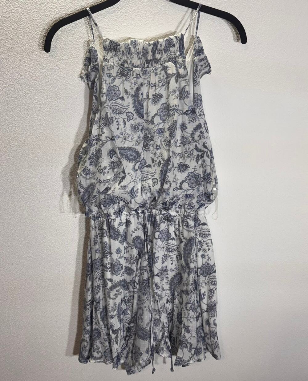 Francesca's Blue White Paisley Romper Dress Small Sleeveless Flowy READ